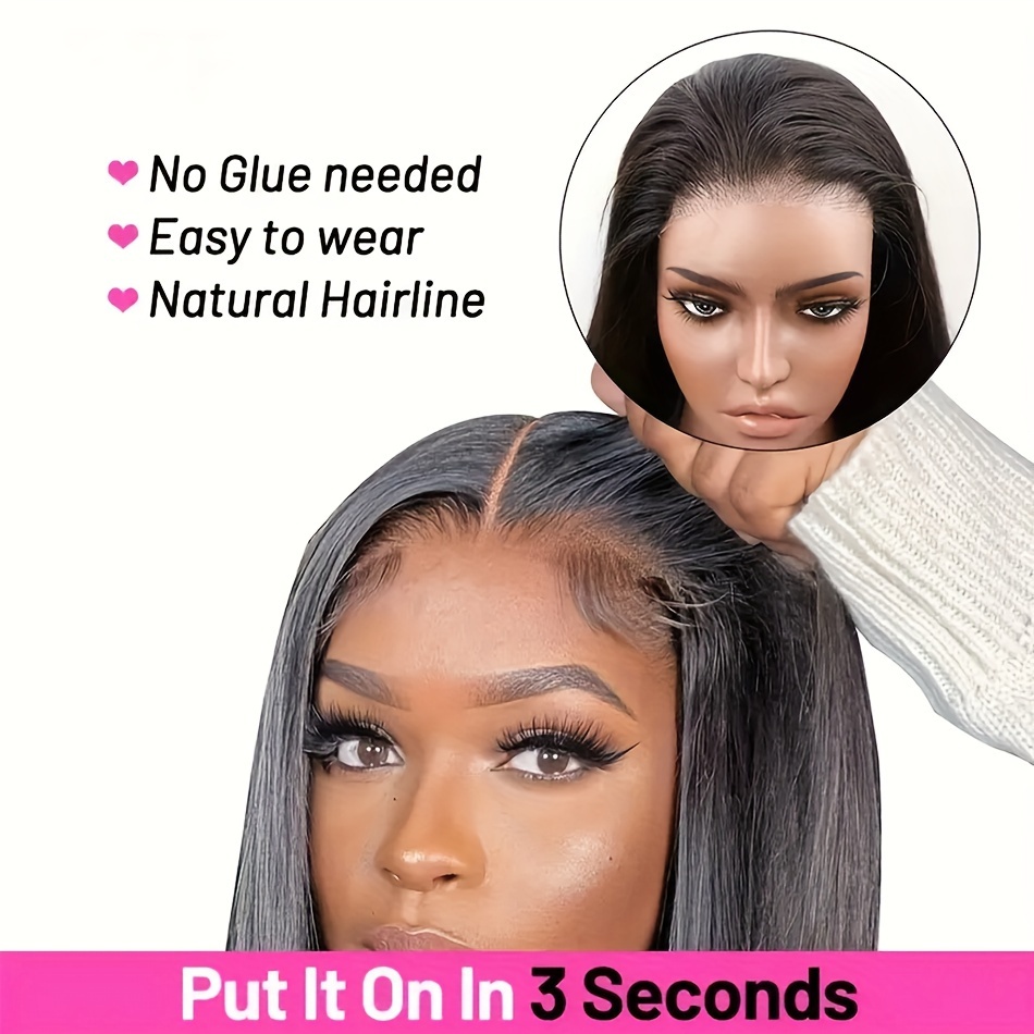 womens glueless bob wig 13x4 hd lace frontal 180 density straight human hair pre cut 8 14 inch details 4
