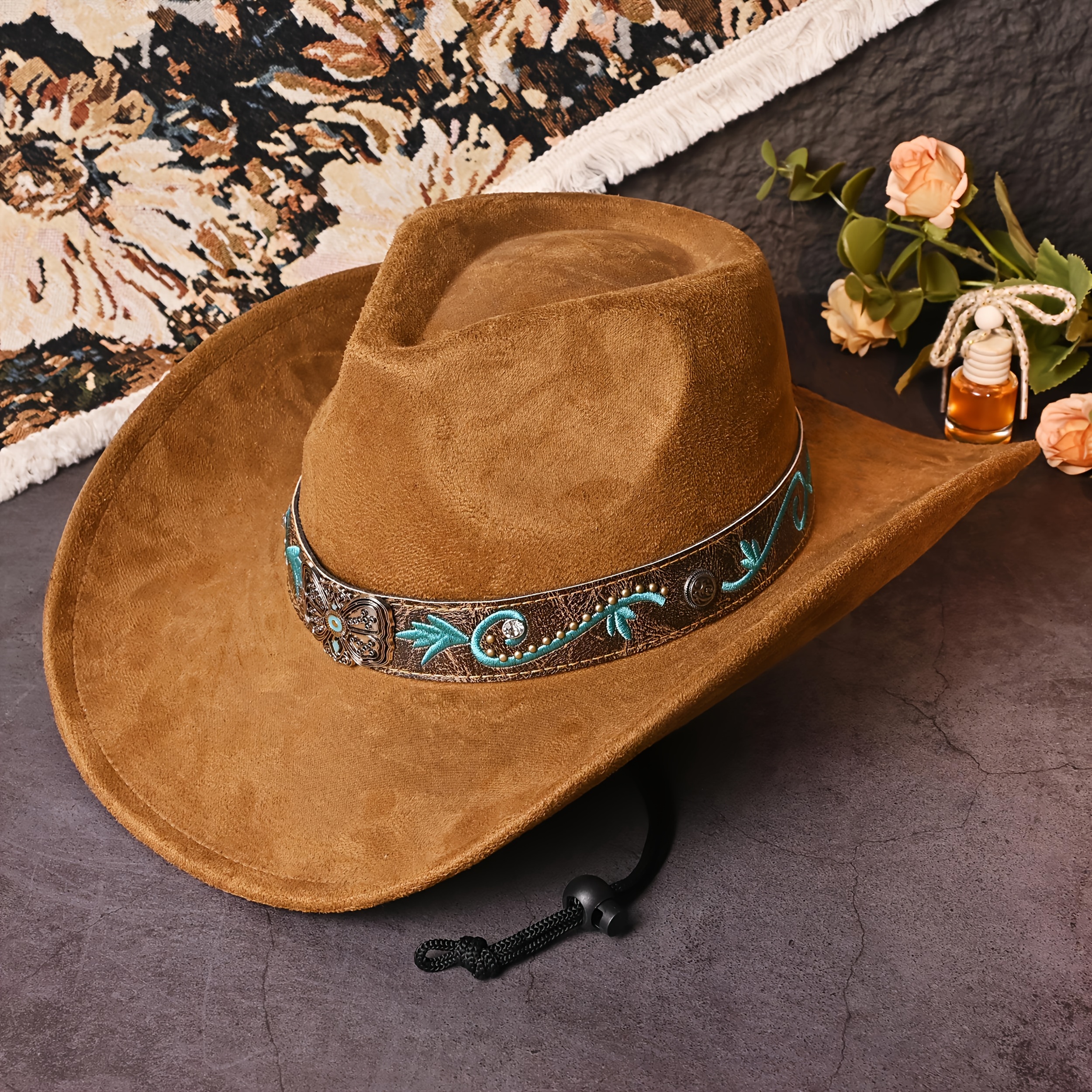 E-shop stilvoller Western-Cowboyhut mit Schmetterlingsdekoration, Unisex-Filzhut mit breiter Krempe geringem Gewicht, geeignet für Partys,