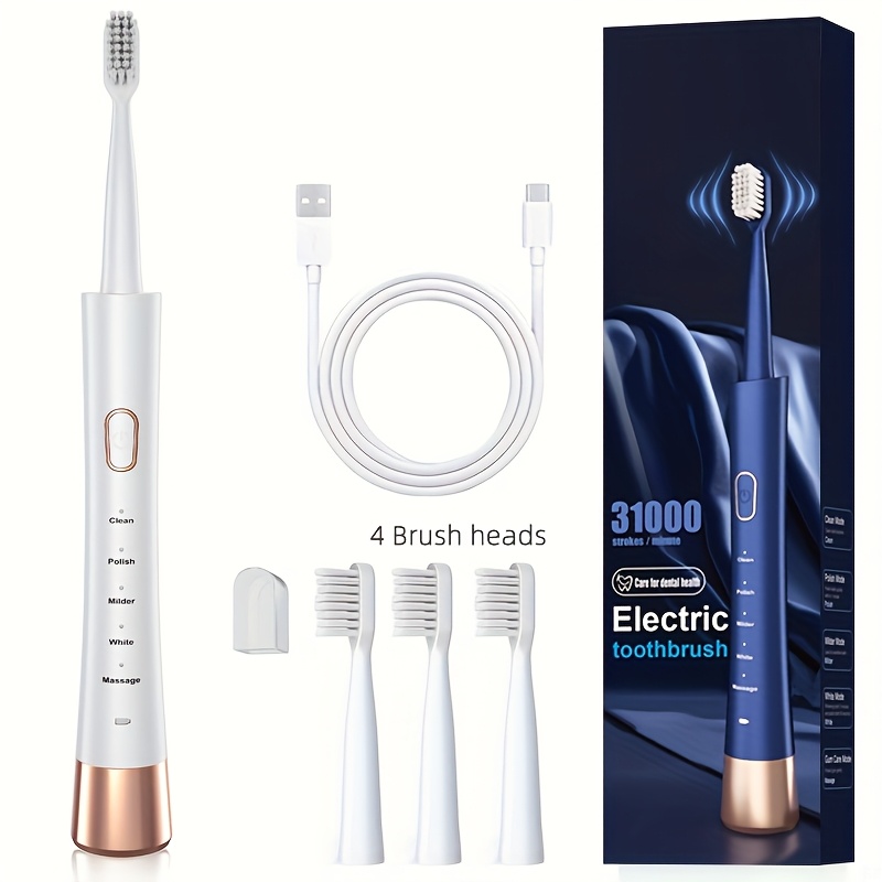Electric toothbrush home USB rechargeable 5-speed soft bristled intelligent adult toothbrush battery powered travel electric toothbrush multiple replacement brush head set Christmas/Halloween/Valentine/New Year holiday gift