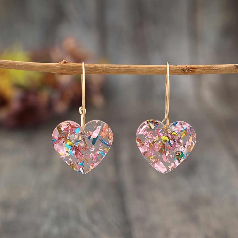 

Vintage Style Resin Heart Drop & Dangle Earrings - No , Iron Ear Needle, Mosaic Material, Valentine's Day Gift