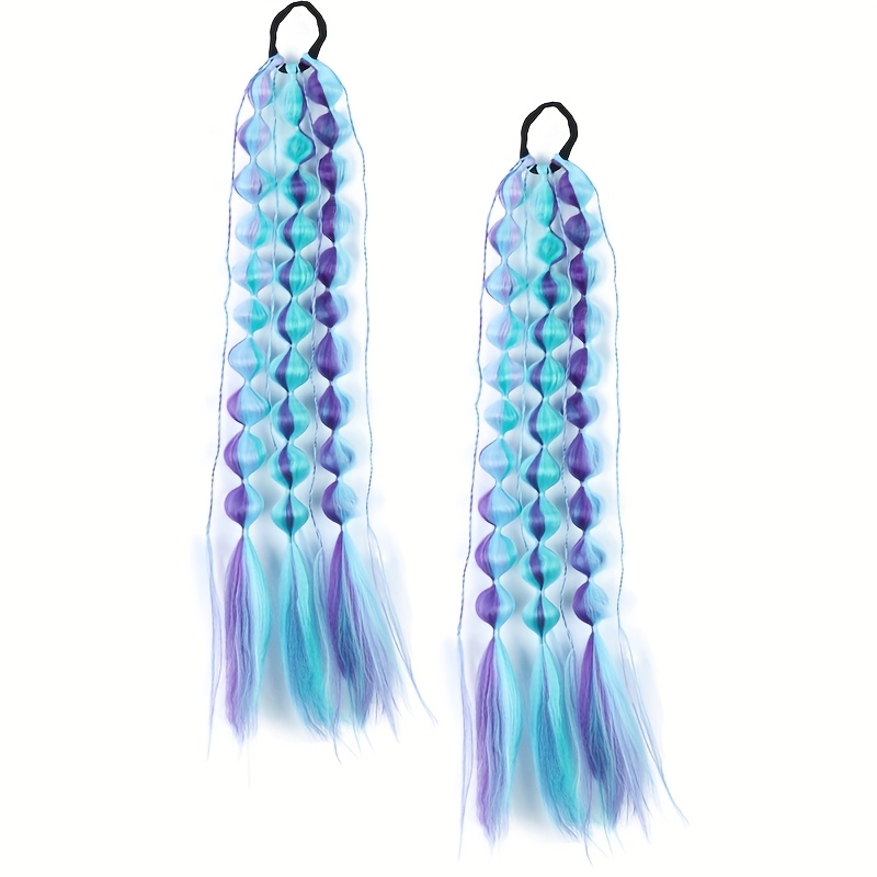 TEMU Set Of 2, 22-inch Lightweight Bubble Ponytail Extensions, Featuring Of Colorful Fibers With Hair Ties, Perfect For Days, Festivals, Christmas,