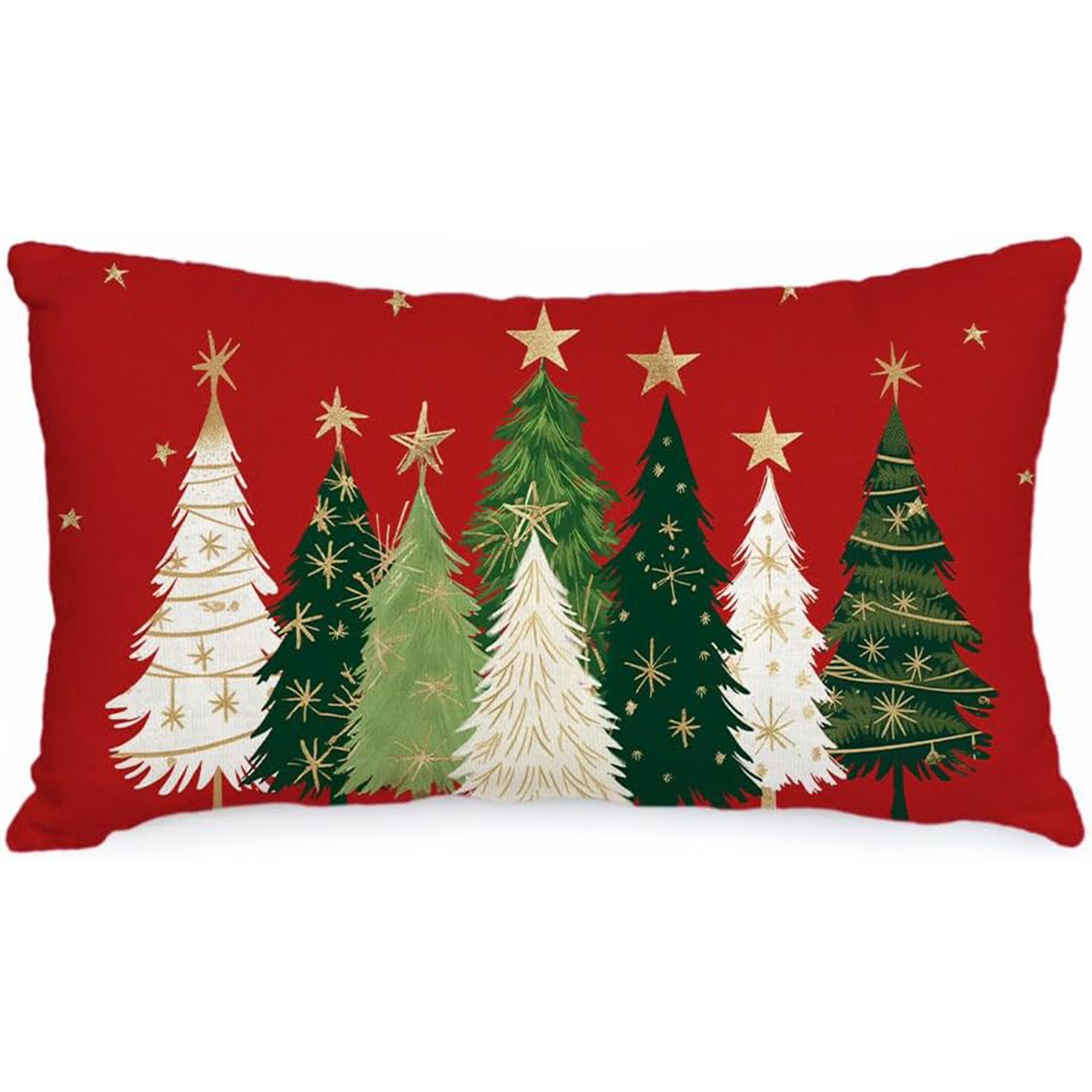 

Watercolor Christmas Tree & Stars Linen Pillow Cover - Farmhouse Style Winter Decor For Sofa And Couch, Zip Closure, Machine Washable (pillow Not Included)