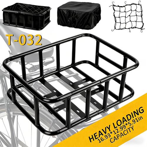 heavy duty basket large basic folding removable heavy duty bicycle rear basket for most bikes and ebike basket frame for groceries vegetables pets for cyclists everyday use deck boxes
