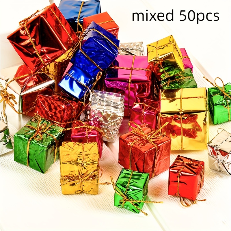 

50pcs Mini Christmas Ornaments - 3d Gift Boxes For Tree Decoration, & Event Supplies, No Power Needed