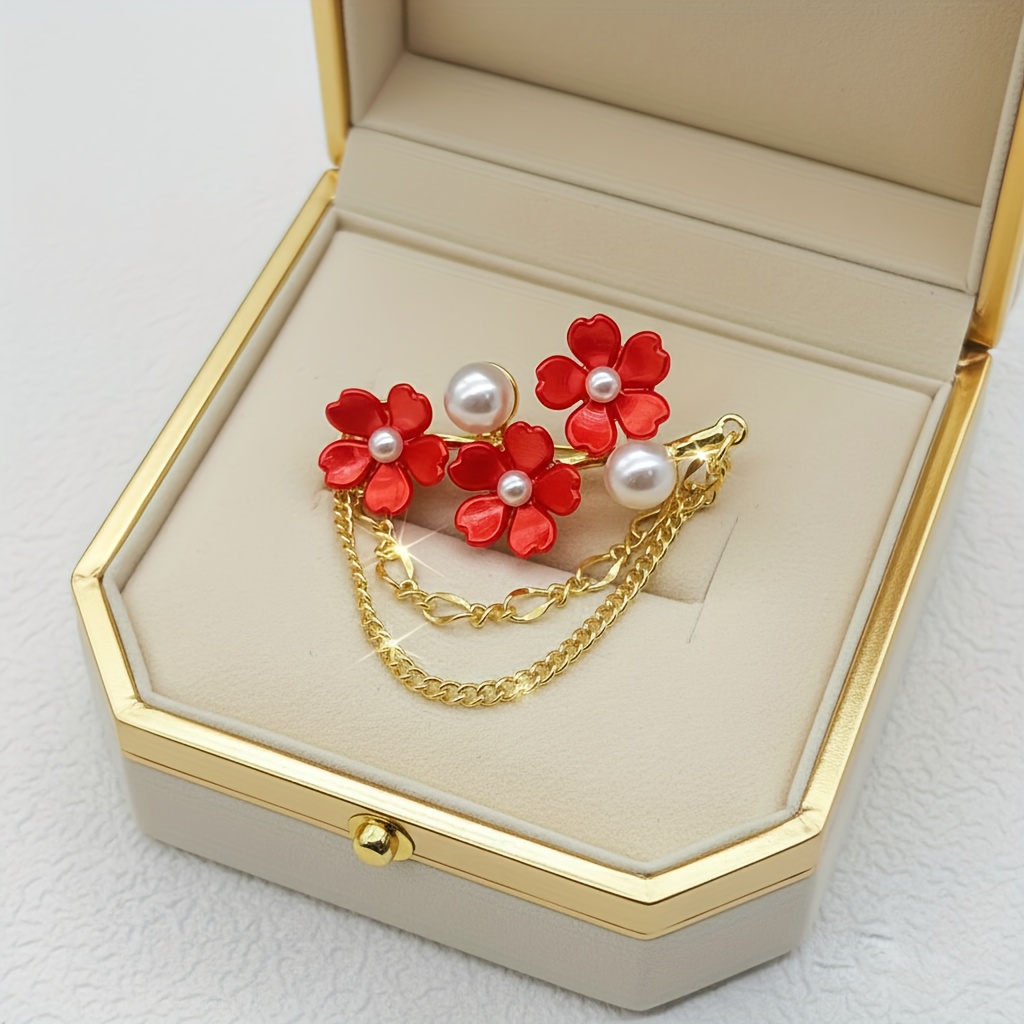 TEMU 1 broche de mujer con flor nacarada, elegante y a , 6 colores con decoración de cadena, adecuado para usar en todas , exquisito regalo de San