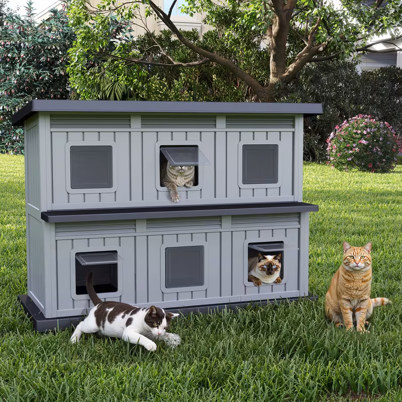 large weather resin outdoor cat house suitable for cats with multi level shelter assembly indoor outdoor use weatherproof for balcony large space cat shelter for multiple cats Product details 2