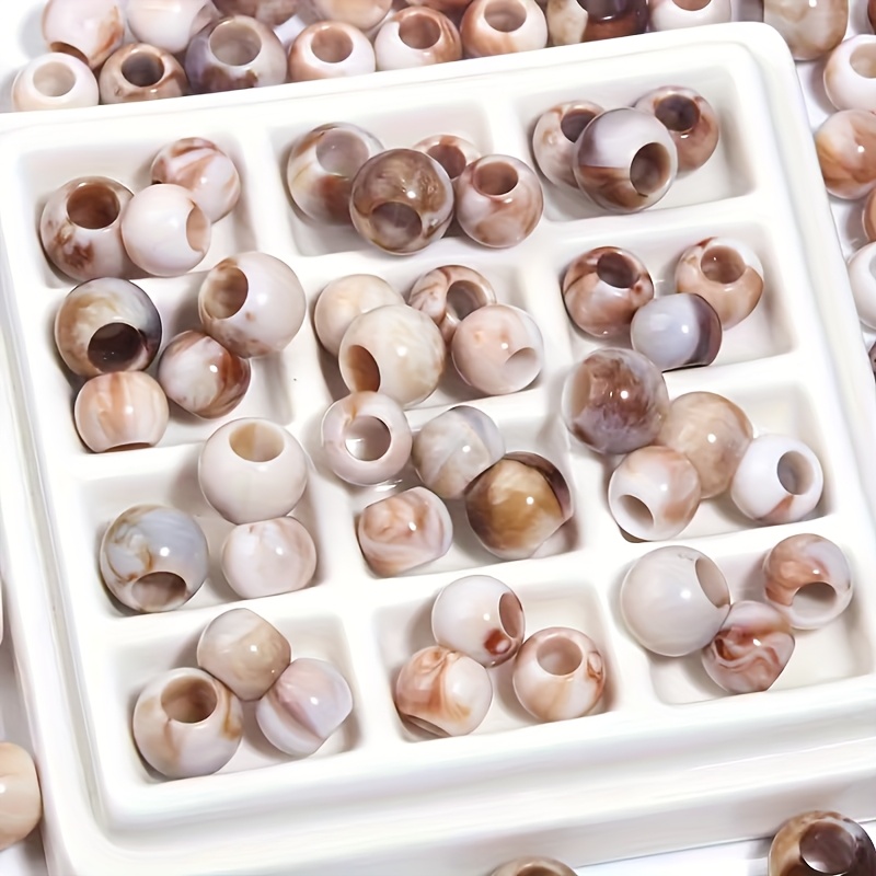 Mixed Large Hole Beads, 200pcs in Beige, Brown, White, Black, Gray