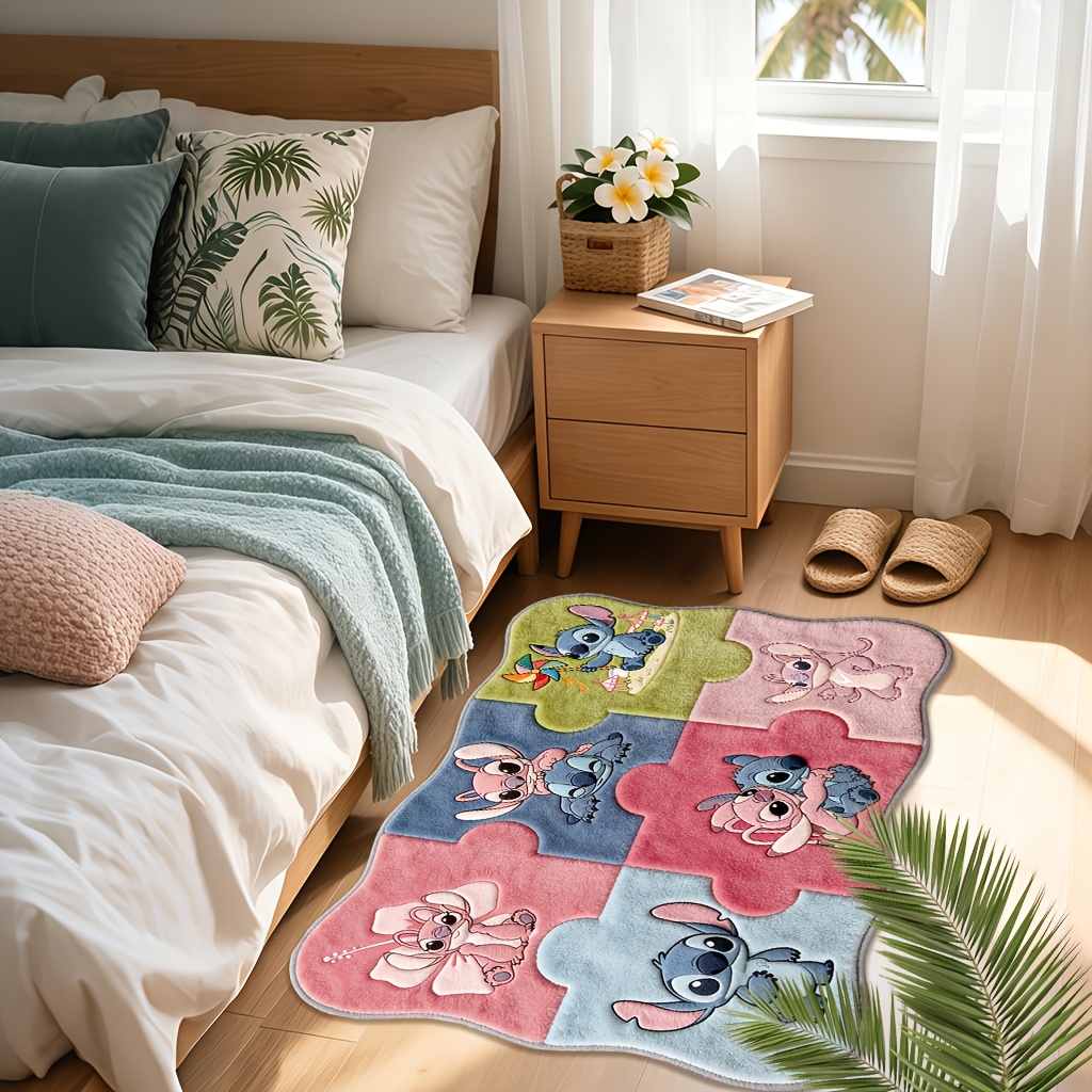 TEMU 2d Flat 1pc Wavy Irregular Floor Mat Yx120 - Stitch And Interactive Figure, Colorful, Warm And Cute Long Runner Rug, Soft And Comfortable,