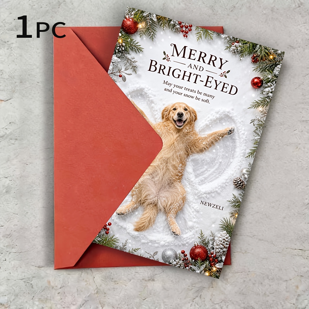 TEMU 1pc Christmas-themed Greeting Card, Golden Retriever. Suitable For Holiday Greetings, Gift For , Colleagues, Or Pet Lovers