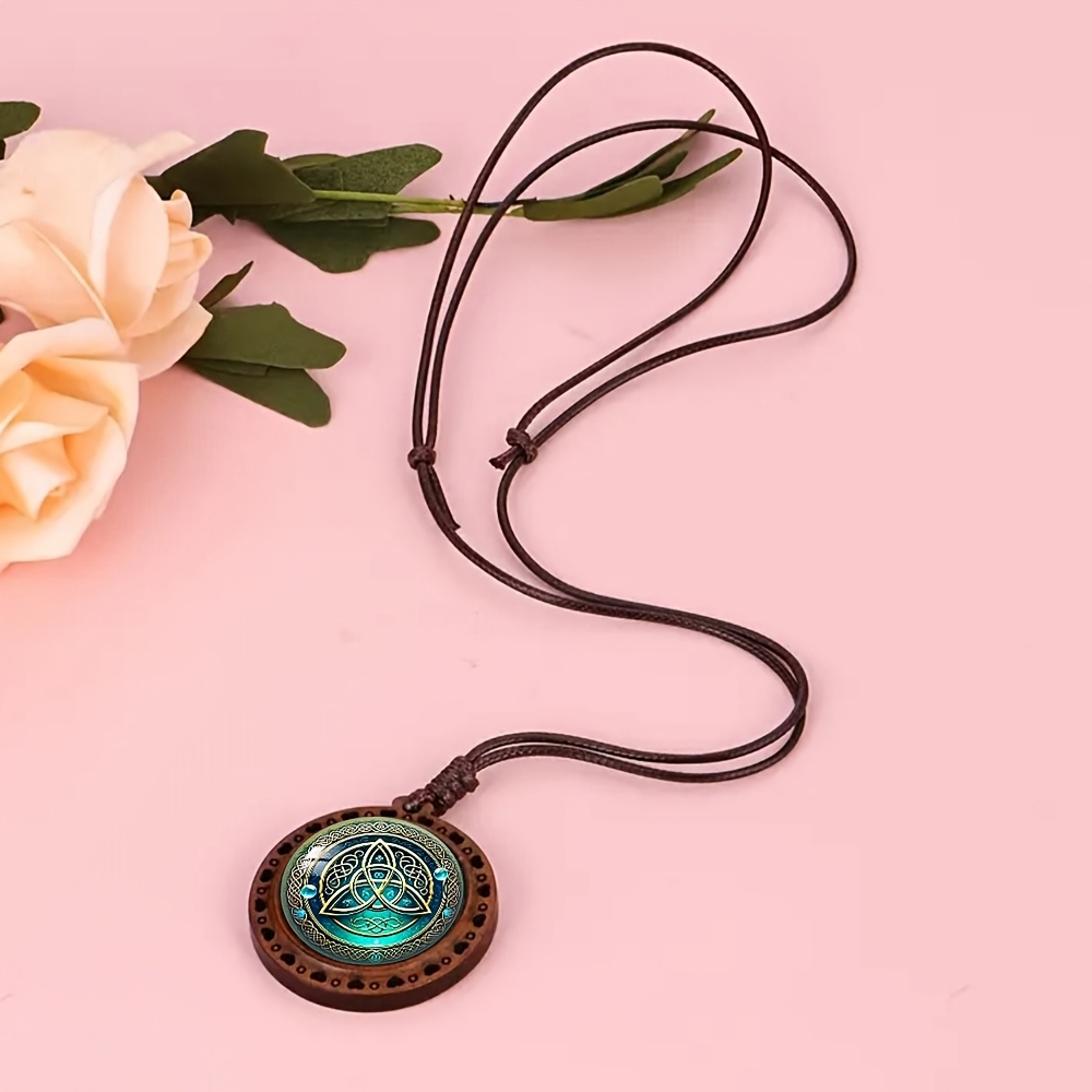 Clover Pattern Heart Wooden Necklace, Cute Fashion Accessory