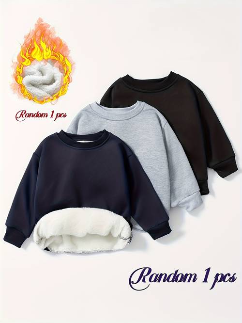 random 1pc solid color fleece lined cozy round neck outfit as a gift