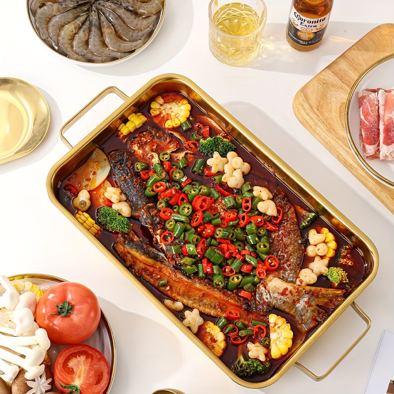 Stainless Steel Grilled Fish Tray Stainless steel flat-bottomed thickened  grilled fish plate commercial rectangular baked plate