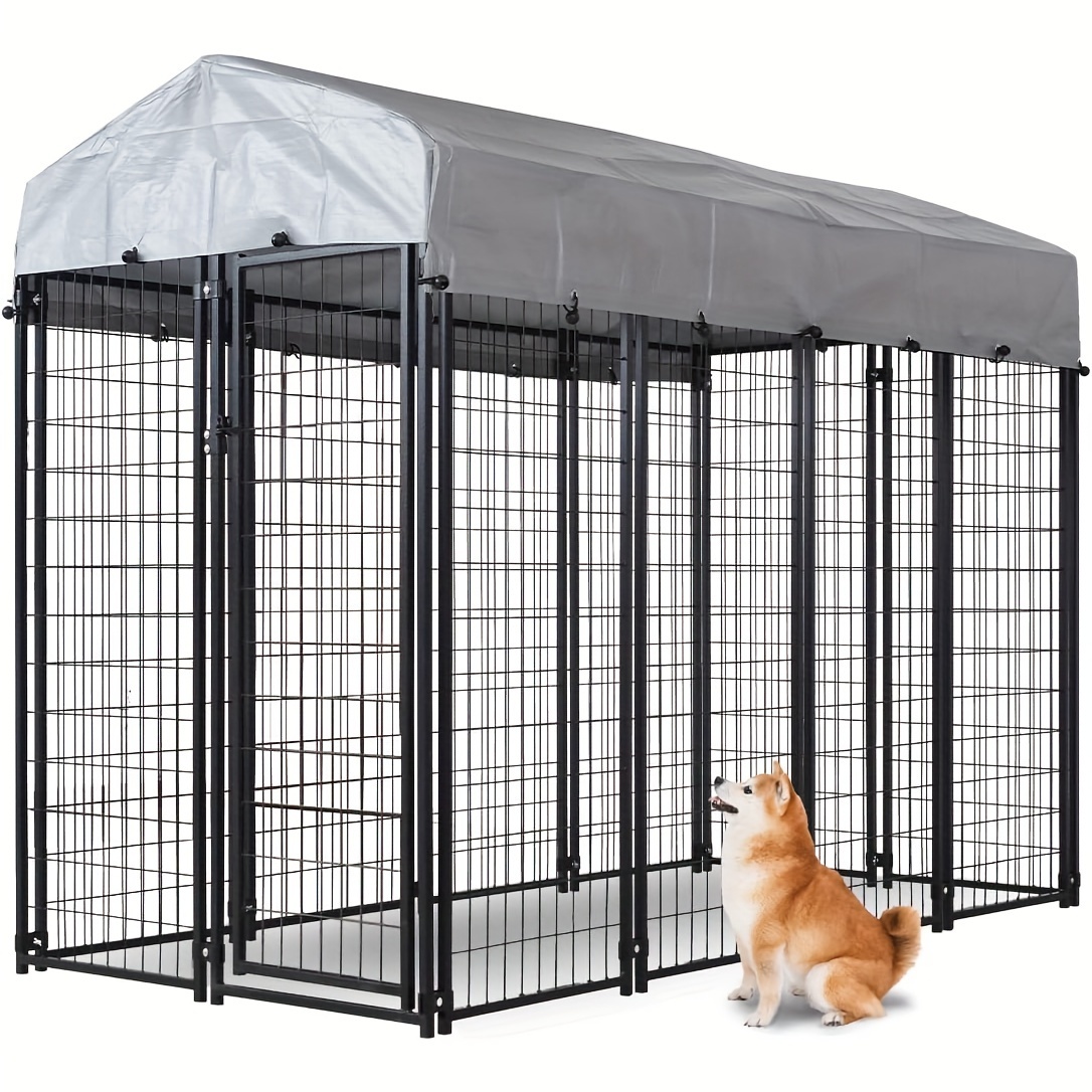 

Heavy-duty Galvanized Metal Outdoor Dog Crate With Lock & Roof - Wire Mesh Enclosure For Large Dogs, Ideal For Backyard Use