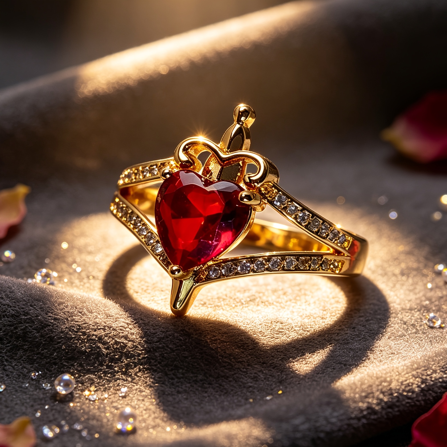Gothic Luxury Heart Crown Sword Ring