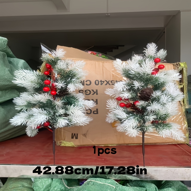 TEMU 2pcs Extra Large Artificial Cedar Christmas Trees With Poinsettias And Pine Cones - Outdoor/indoor Shrubs For Garden, Yard, Doorway - Artificial