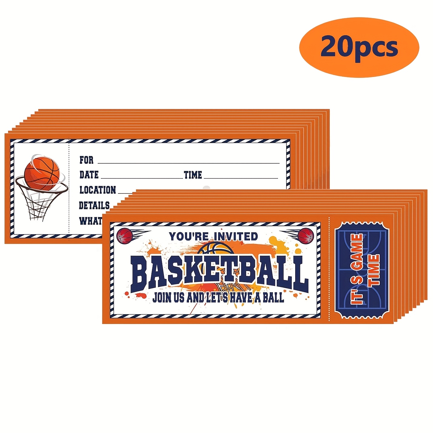 E-shop 20 Stück, Orange Weiße Basketball Muster Party Einladungen, Basketball Sport Geburtstags Einladungen, Doppelseitiges Design, Geeignet für
