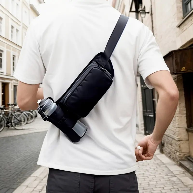 adjustable running water bottle fanny pack durable oxford cloth black crossbody chest bag for fitness hiking hiking hydration pack details 2