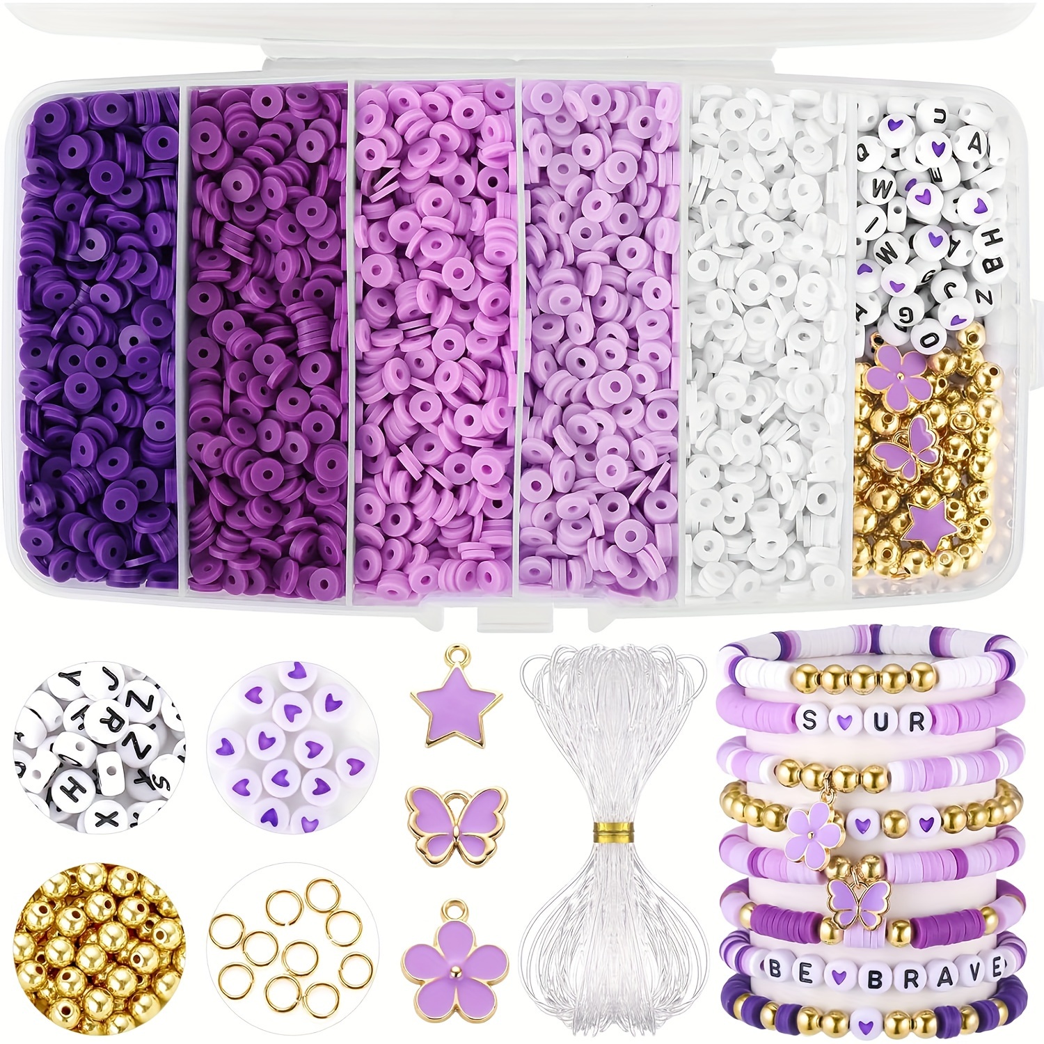 TEMU 5130pcs Clay Bead Making Set (, Purple Series) Clay Bead Bracelet Making Kit, Tool Kit With String, Gift Birthday