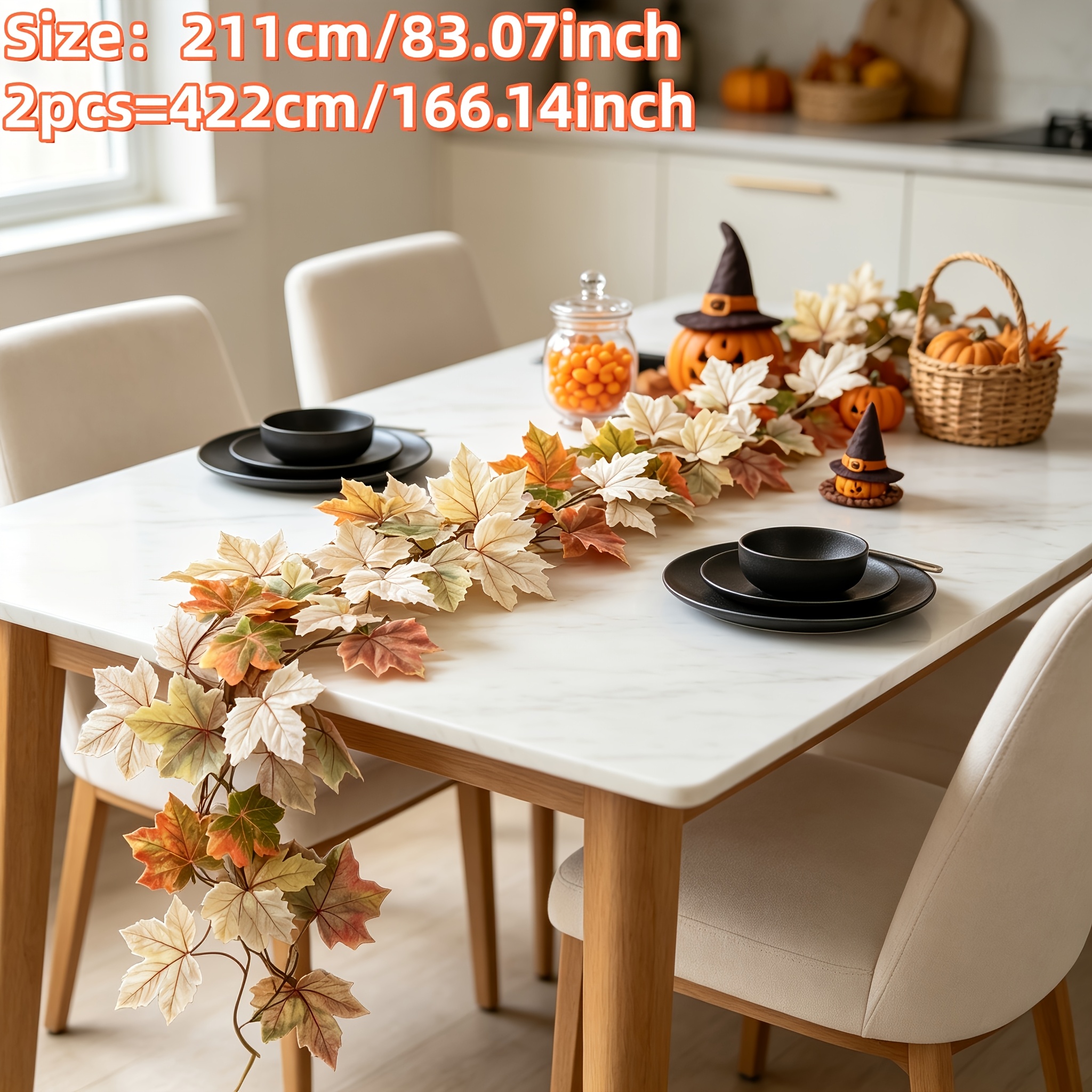 TEMU 2pcs Total 422cm Ultra-long Artificial Autumn Leaf Vine, Autumn Floral Vine Decoration, Large - Maintenance-free, Suitable For Thanksgiving,
