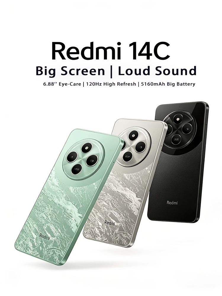 Xiaomi Redmi 14C 4G Мобилен телефон (6GB+128GB) 120Hz HD екран, 50MP AI двойна камера, 13MP HD основна камера, 6.88-инчов голям екран с защита на очите, голяма батерия 5160mAh, без зарядно устройство, азиатска версия