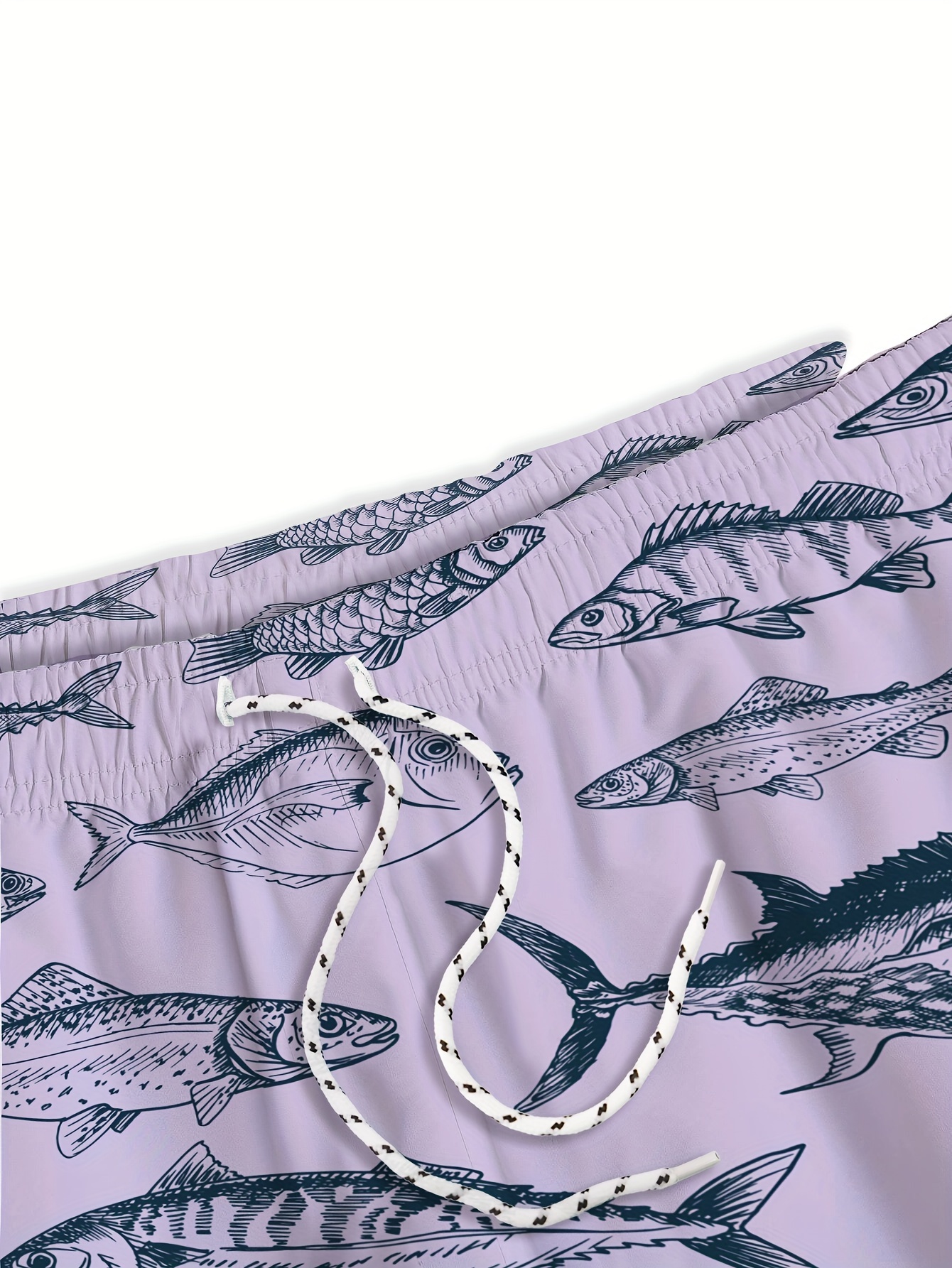 Men's Fashion Fish Print Active Shorts, Drawstring Beach Shorts For Summer  Beach Resort, Hawaiian Style