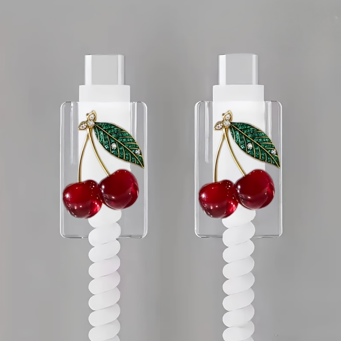 TEMU 2pcs Exquisite Cherry Pattern Phone Charger Protector – Durable Cable Protector, Anti-break Sheath, Suitable For Smartphones, Tablets, And