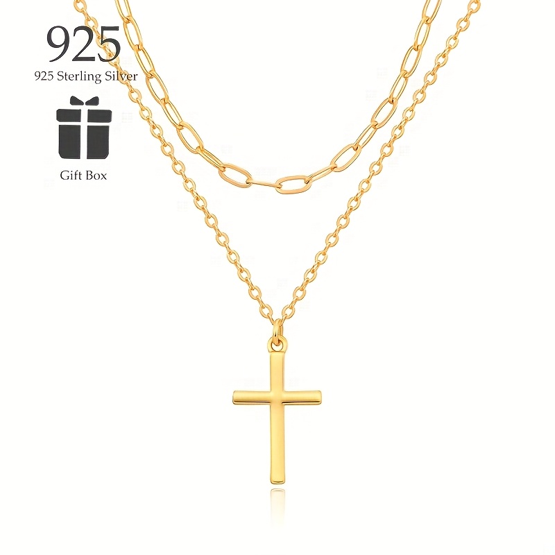 Image of 925, Women' Double Layer Cross Necklace Layered Necklace Daily Wear Attending Banquets Christmas Valentine's Day Mother's Day Gift Exquisite Gift Box