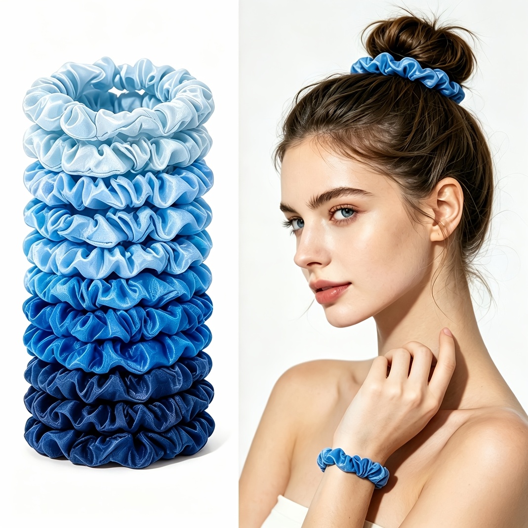TEMU Set da 22 pezzi di elastici per capelli in raso delicato serie Blue, stile minimalista casuale, a forma di piccolo , per code alte e , accessori