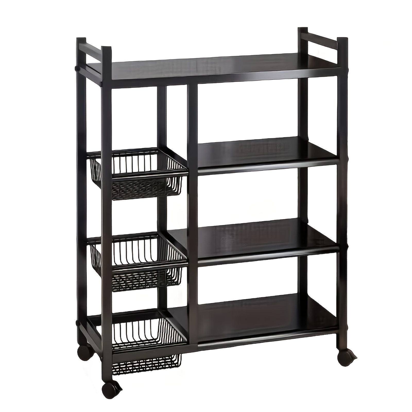 TEMU 1pc Movable Storage Rack, Adjustable Office Storage And Organization Cart, Kitchen Shelf With Wire Baskets, Kitchen Organizer And Storage, Metal