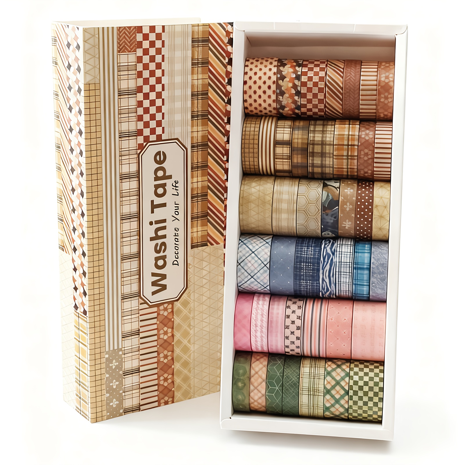 42 Rolls Checkered Washi Tape Set, Brown Decorative Tapes For Scrapbooking, Junk Journal Supplies, Journaling Craft, Gift Wrapping