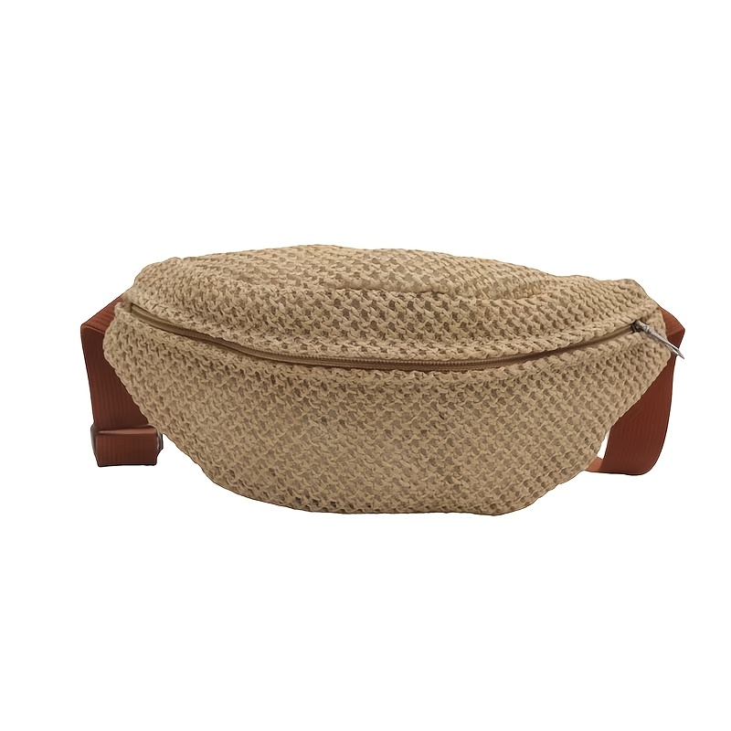 TEMU 1 Bolso Cruzado Tejido para Mujer con Cierre de Cremallera - Bolso de Cintura Bohemio Marrón , Forro de Tela Tejida Transpirable, Herrajes