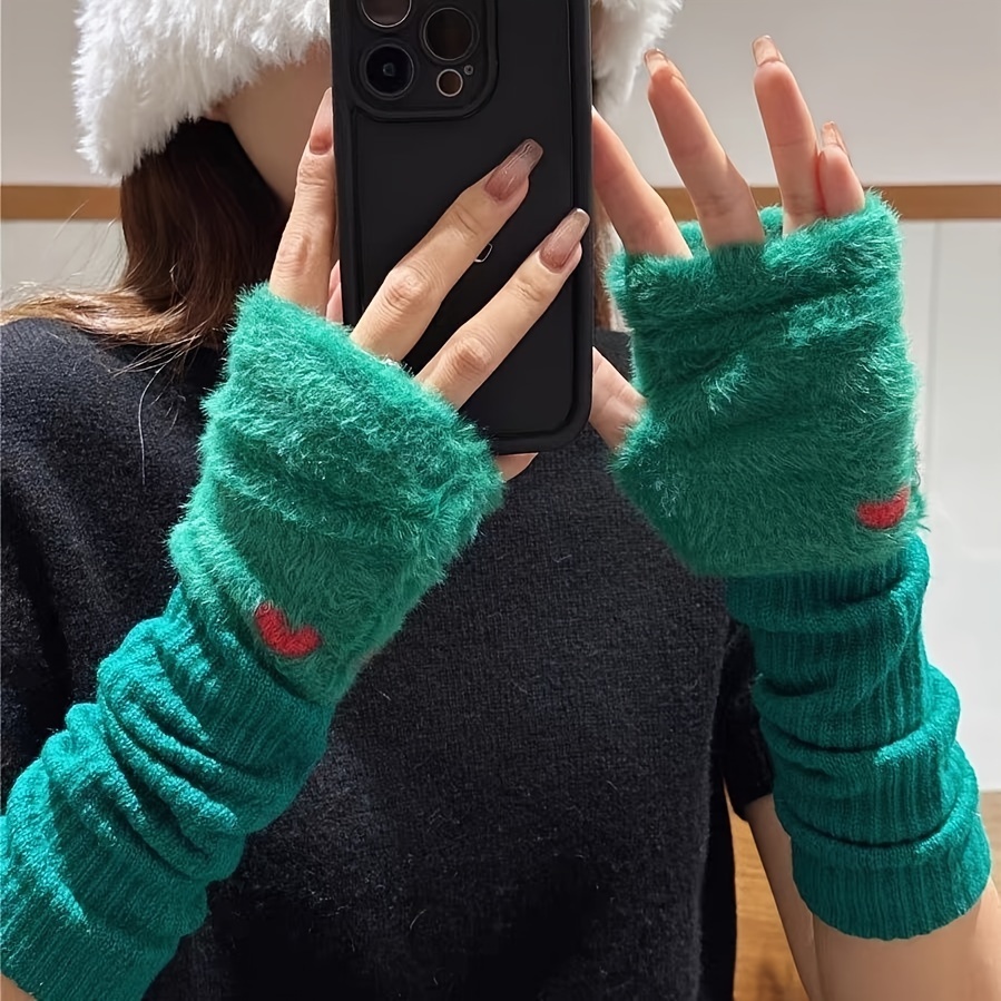 

Women' Knit Arm Warmers With Fingerless Gloves Design, 100% Polyester Fluffy Sleeve Covers For Autumn And Winter - , Solid Color, Compatible, , Hand Washable