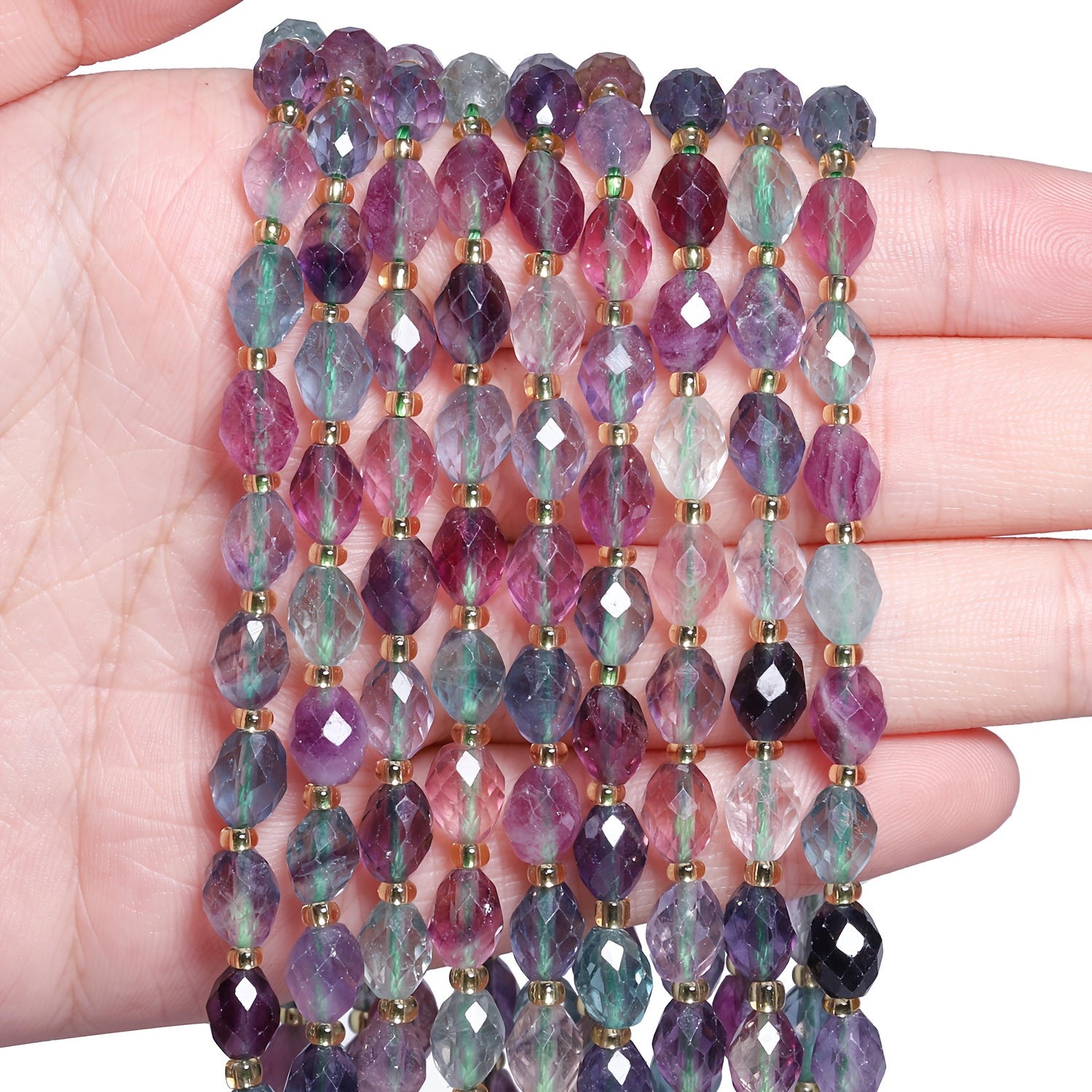 

1strand Natural Fluorite 6x8mm Loose Seed Beads For Jewelry Making, Bracelet Necklace Beads Accessories, Spacer Beads For Jewelry Making