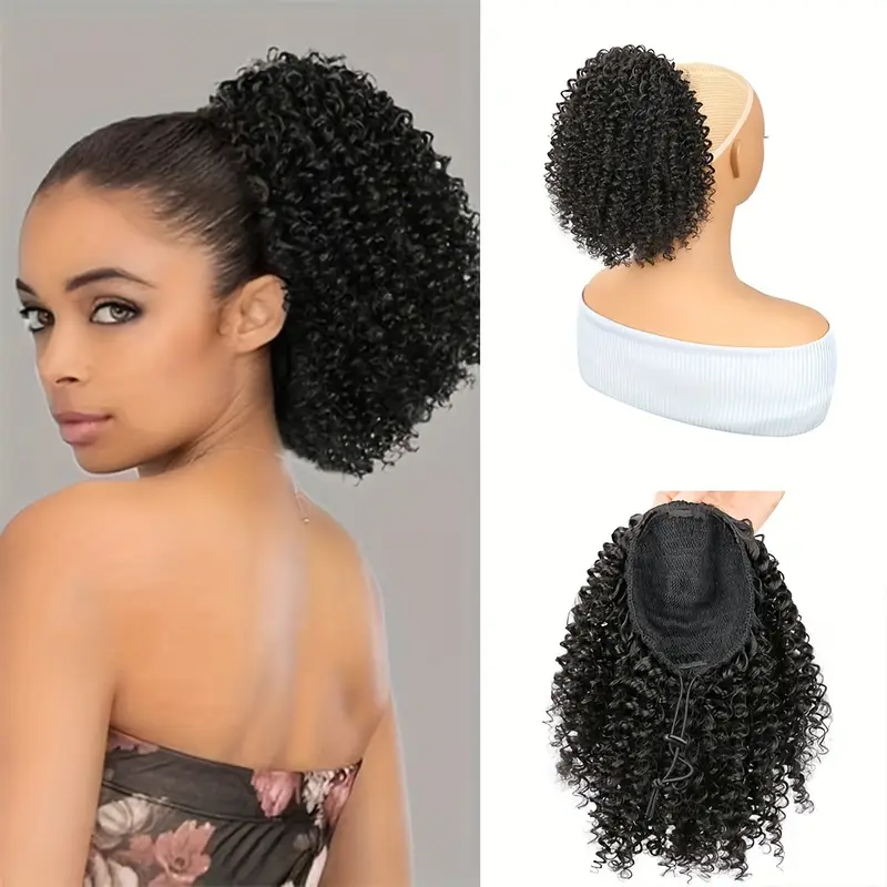 10 inch short curly ponytail extension thick wavy synthetic drawstring hairpiece for women versatile natural look details 2