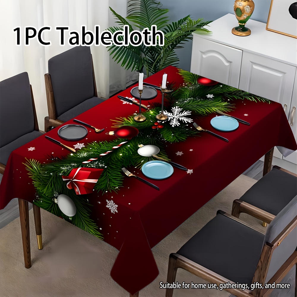 

1pc Christmas Joy Tablecloth, Red Christmas & Ornaments, Table , -, & Dry, /rectangular For Dining, Kitchen, And Decor,