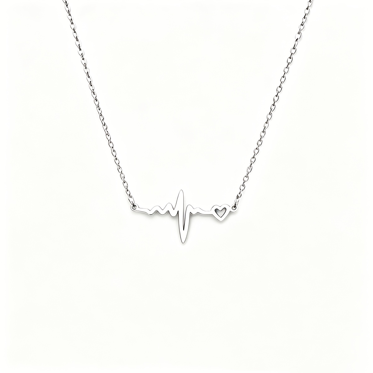 TEMU A 304 Stainless Steel Hypoallergenic Heart Rate Line Pendant Necklace, Featuring A Heart-shaped Ecg . Suitable For Daily Men And Women, Ideal As