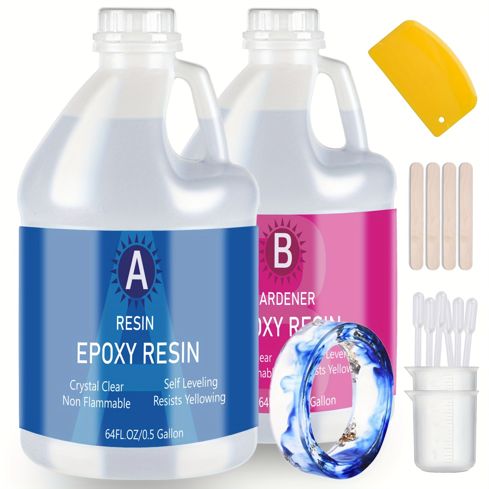 

1 Gallon Epoxy Resin Kit, Upgraded Crystal Clear Hard Casting Resin And Hardener Epoxy Clear 2 Part Resin Art Supplies For Jewelry Making Molds Tabletop Crafts 1:1