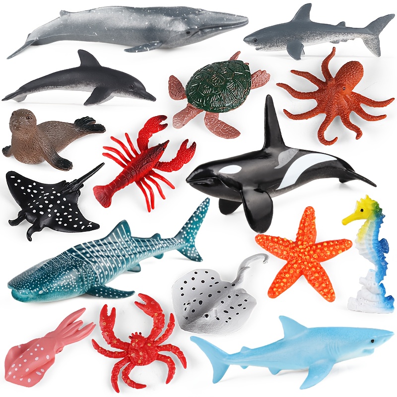 16pcs simulated marine animal ornament set   seahorse crab turtle whale solid and durable plastics for home and outdoor decoration marine   environment knowledge christmas halloween