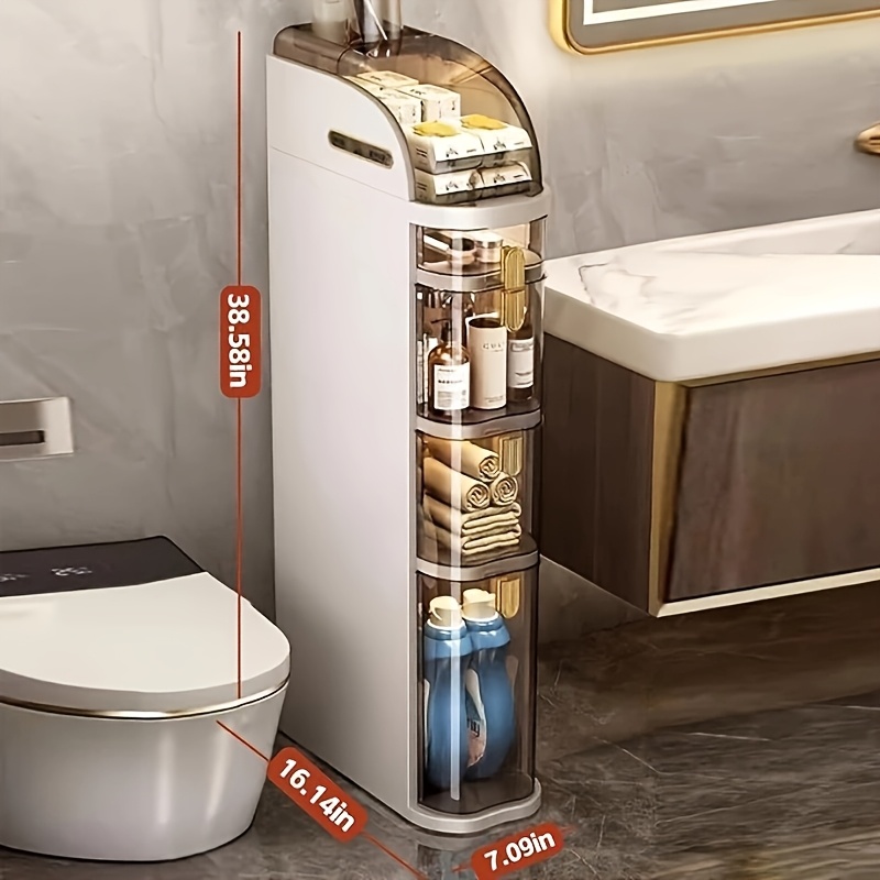 4-Tier Slim Rolling Bathroom Storage Cabinet - Narrow Space-Saving Cart with Drawers & Tissue Box