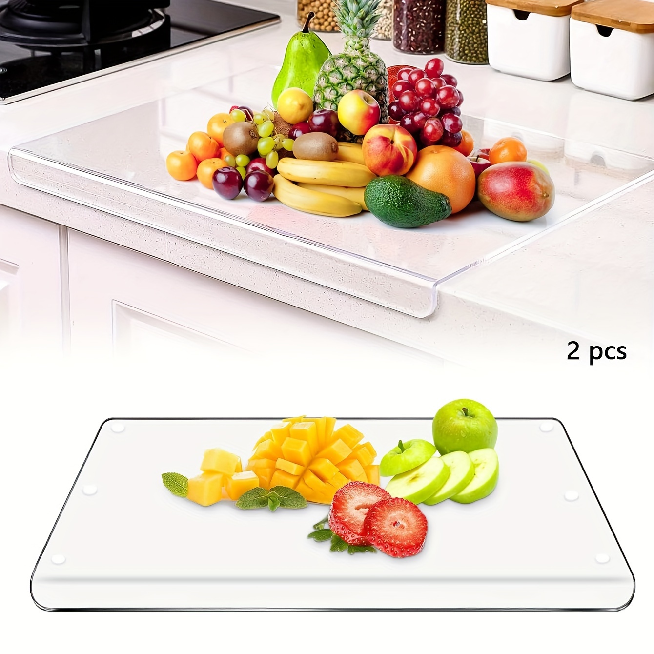 

2-pack Acrylic Cutting Boards With Non-slip Silicone Feet - , High-strength, Countertop Protectors - Hand Wash Only Square Pet Chopping Boards