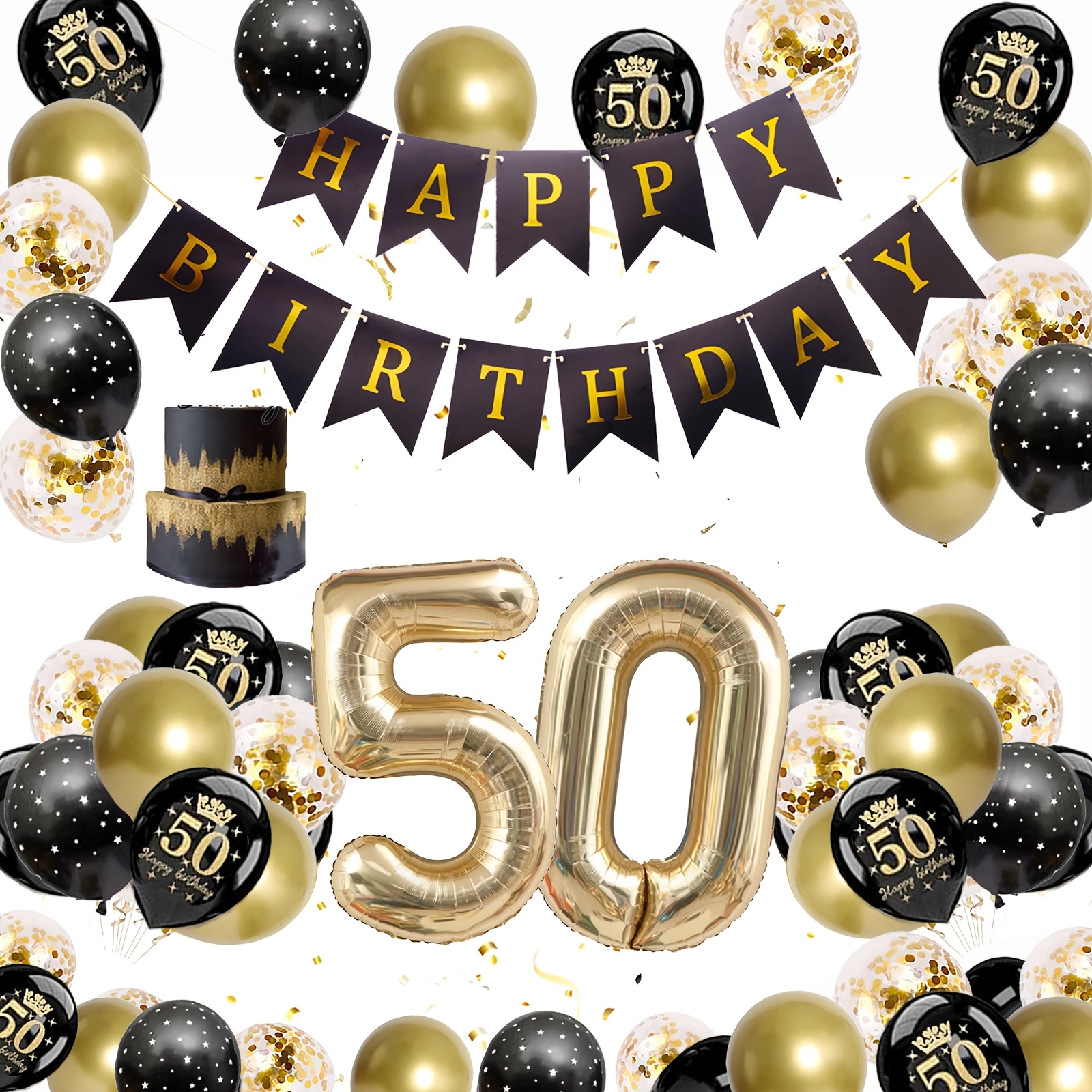 Image of 50th Birthday Decorations For - 50th Balloons & Banner, Number 50 Balloons With Foil Lettering, Birthday Party Decor, Elegant For 50 Party Decorations