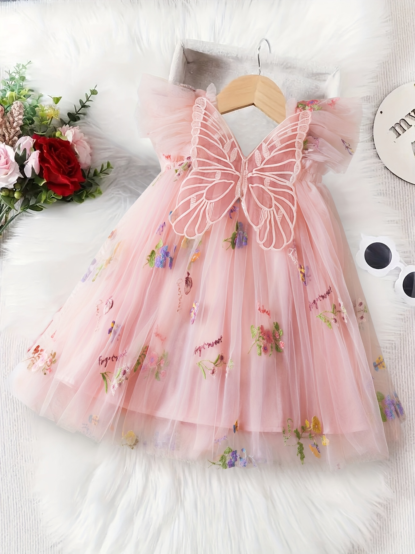 fairy dresses for infants Blush Garden Fairy Baby Girl Dress Set  Butterfly & Flower Appliqu with Shoes and Headband 1T / Red