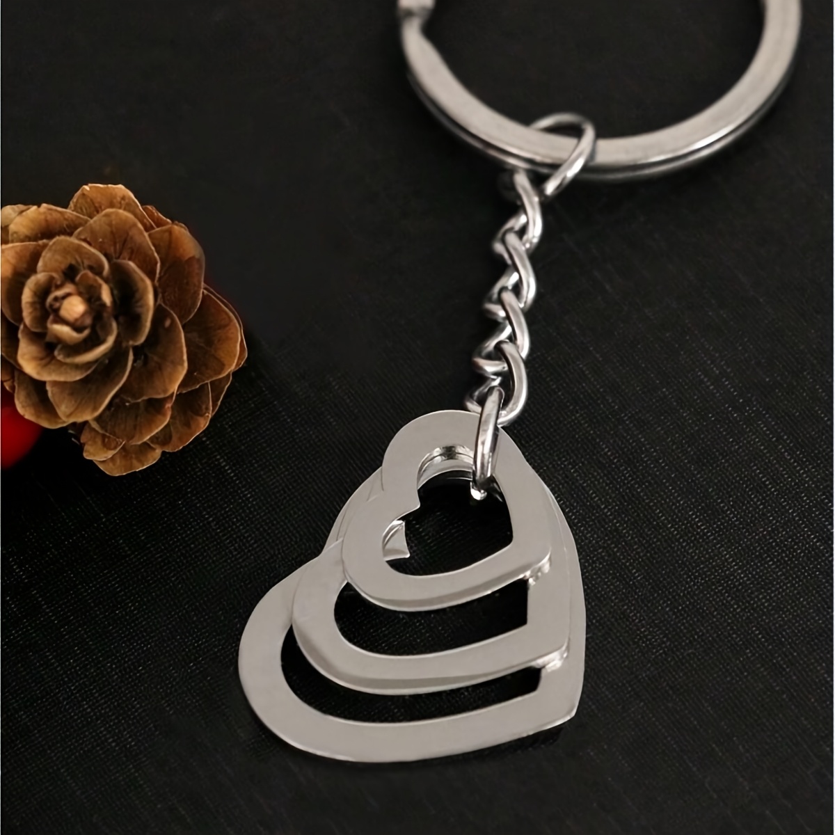 TEMU 1 Personalized Custom Keychain, Customized With 2-4 Names, Letters, Numbers, And A Heart-shaped Hollow Pendant Keychain, Stainless Steel Golden