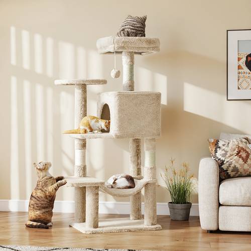 44 inch indoor cat tree cat tower multi level cat condo cat furniture with scratching post hammock cave anti tilt stable house condo pet playhouse easy to gift for indoor kittens and cats