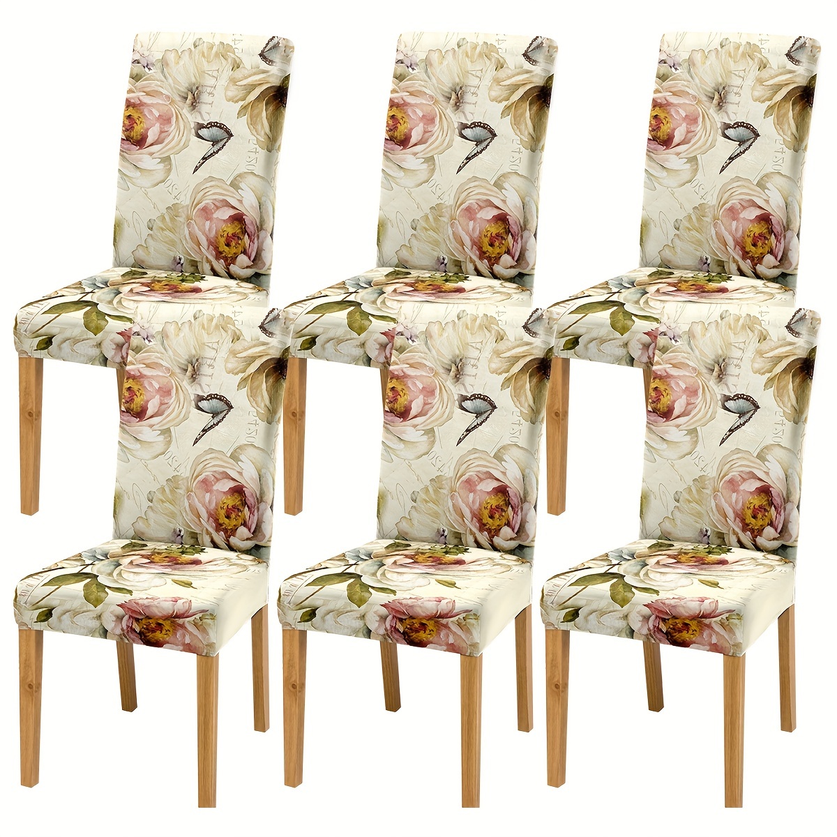 

elegant Floral" Vintage Floral Oil Painting Design Chair Covers - 4/6 Piece, Stretchable Spandex & Polyester Slipcovers For Dining Room, Living Room, Office - Machine Washable Furniture Protectors