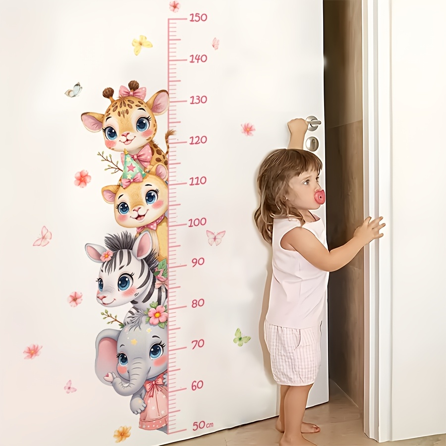 TEMU 1pc 30 X 90cm Cute Jungle Animal Height Chart Wall Sticker, Self-adhesive Pvc Kids Growth Height Measurement Decal, Giraffe Elephant Zebra Wall