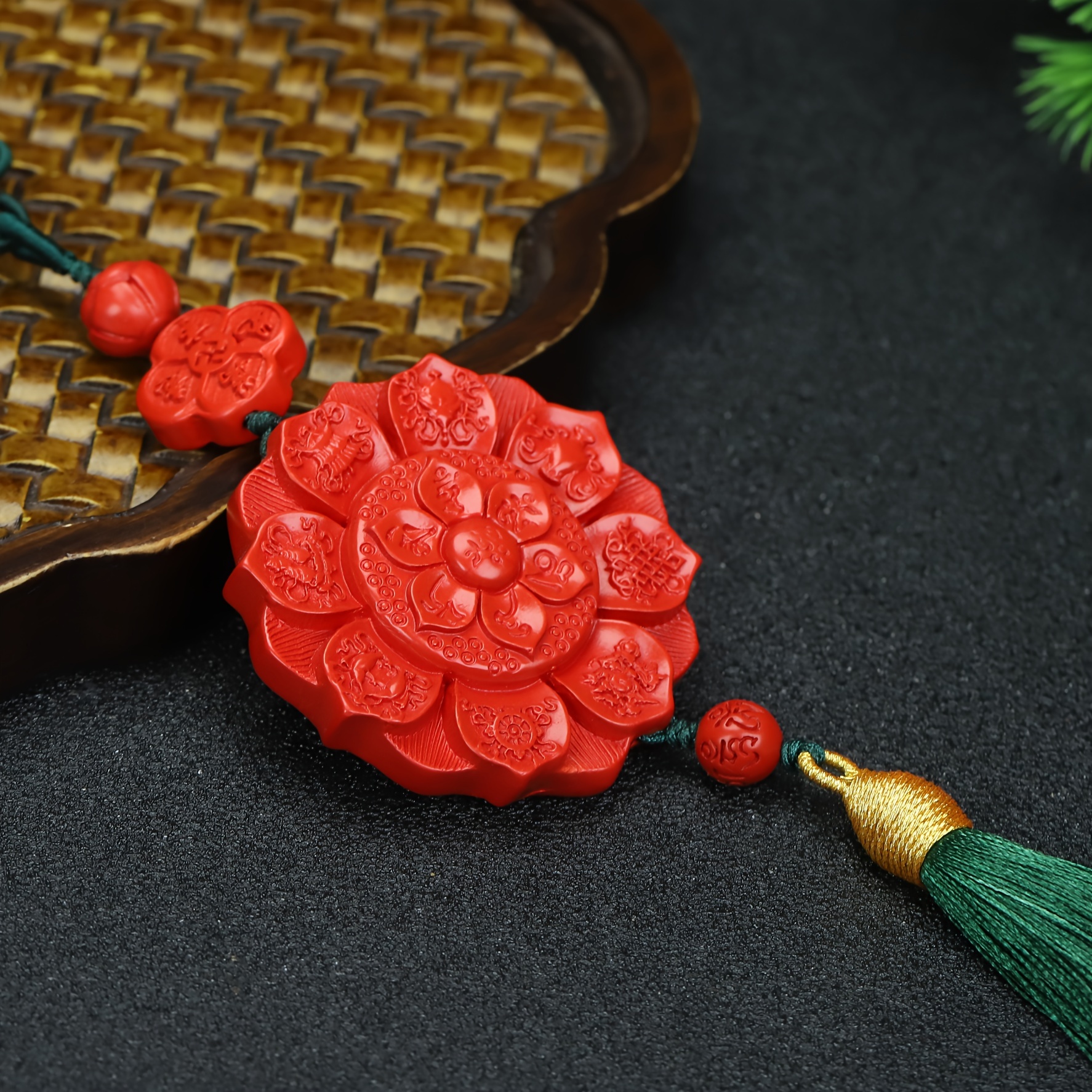 Chinese Style Cinnabar Lotus Lantern Pendant, Gift