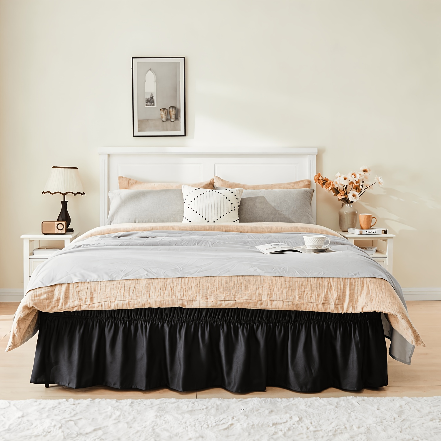 Wrap Around Elastic Bed Skirt With Double Elastic Bands, 41cm Drop Pleated Bed Skirt, Brushed Wrinkle-free Fabric, Machine Washable, For Bed Sizes, Durable And Stylish