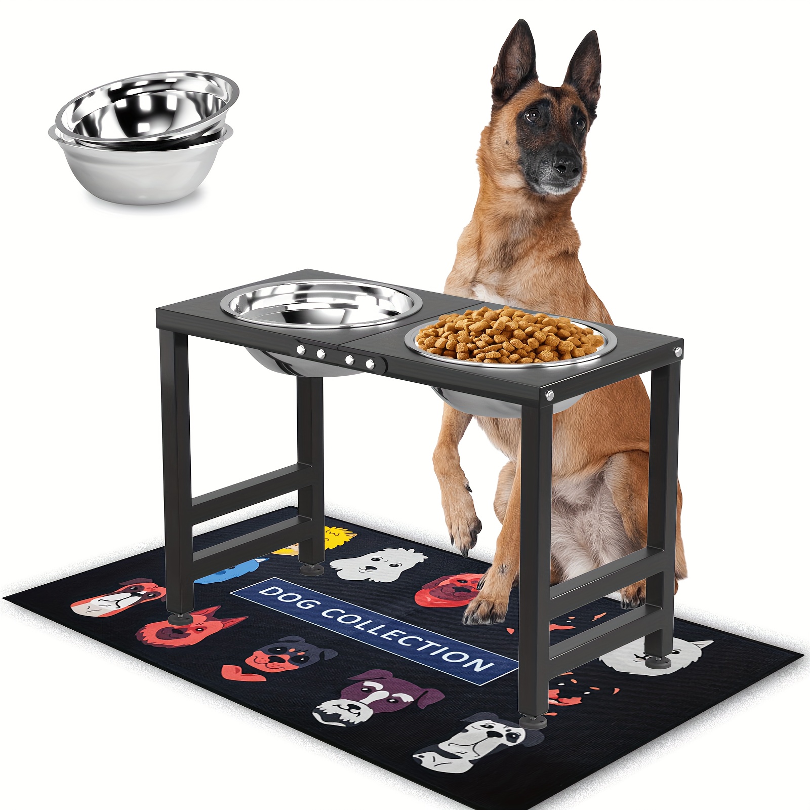 

Metal Elevated Dog Bowl Stand For Extra Large Dogs, Raised Dog Bowl Stand With Waterproof Mat And 2 Stainless Steel Dog Bowls, Dog Food & Water Bowls, Dog Feeder For Extra Large Breed