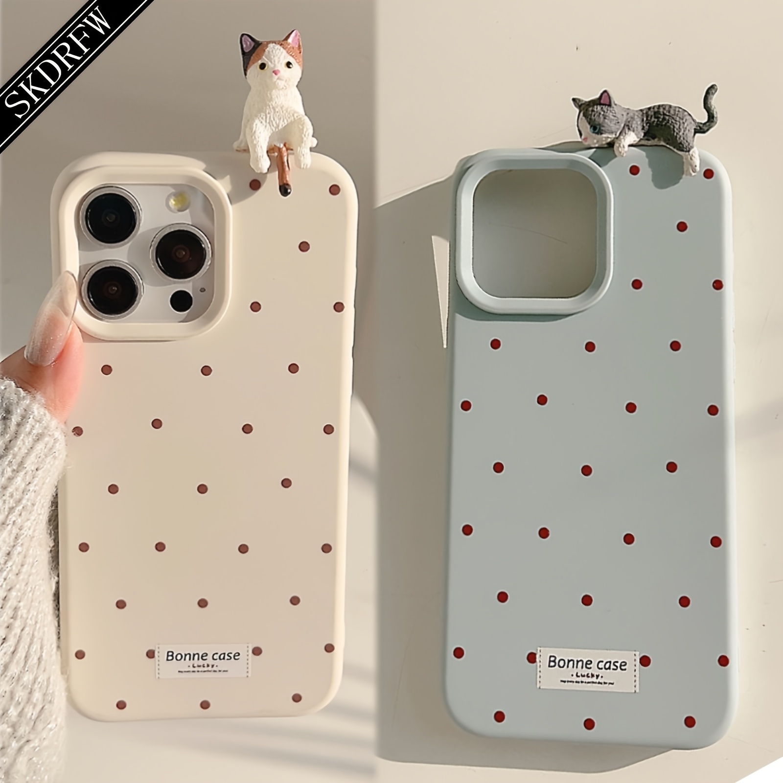 Etui za telefon - 2 kosa ljubki japonski in korejski minimalistični etui za telefon s 3D mačko na pikami za Iphone 11 do 17